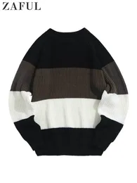 Men's Sweaters Sweater Raglan pria lengan warna blok Chunky kasual leher O musim gugur dingin Streetwear hangat Pullover masculino 230907