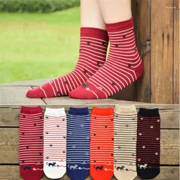 Women Socks Autumn Winter Cartoon Cotton 6 Pairs/Lot Colorful Striped Cute Female Ladies Kawaii Animal Slouch