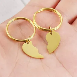 Nyckelringar par spegel polska rostfritt stål tomt split hjärta för DIY som gör kvinnor Mens Lovers Family Jewelry