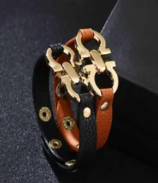 Kirykle 2022 pulsera de mujer diseño femenino rojo negro marrón cuero Pu aleación de oro pulseras con hebilla geométrica para joyería 6260544