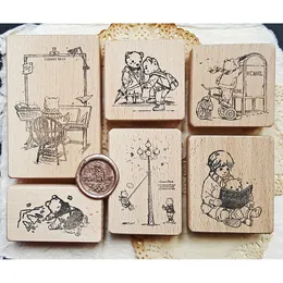 Naklejki klejowe Puchatek Niedźwiedź drewniany pieczęć 6 typów Scrapbooking Vintage Kawaii Stamps 230907