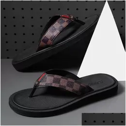 Chinelos Luxo Esigner Borracha Slides Sandálias Floral Brocade Homens Slipper Flat Bot Flops Mens Preto Marrom Cinza Listrado Praia Drop Del Dhvun