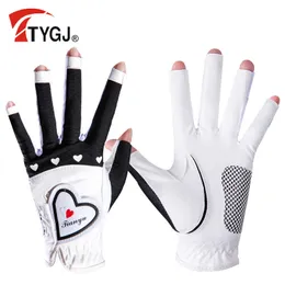 Outros produtos de golfe TTYGJ Golf Ladies Luvas de dedo aberto Palma Antiderrapante Partículas Mãos Esquerda e Direita Respirável Esportes Ciclismo Senhoras Golf Wear 230907