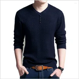 Men's Sweaters Autumn And Winter Pullover V-Neck Solid Button Tee T-shirt Vacation Fashion Office Lady Casual Formal Knit Bottom Tops