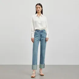 Dżinsy damskie Wysokiej jakości dżinsowa wiosna 2023 Mikro elastyczne mankiety Modne luźne spodnie na proste nogi