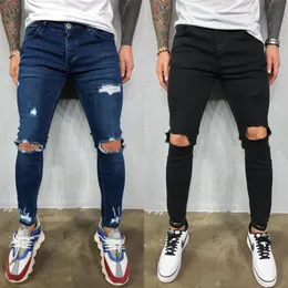 Qnpqyx män jeans svartblå cool mager rippade stretch smala elastiska denim byxor stor storlek för manlig vår sommar höst hip hop314s