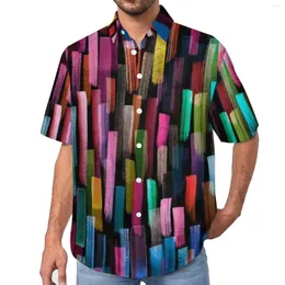 Camicie casual da uomo Camicia con stampa multi-geo Strisce acquerello Spiaggia Camicette allentate Hawaii divertenti Maniche corte Top oversize con grafica