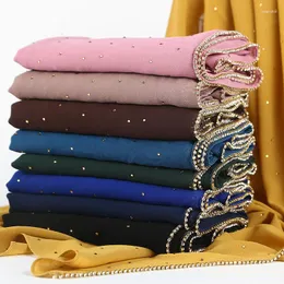 Roupas étnicas Lenço de chiffon para mulheres moda macia hijab lenço longo envoltório com glitter strass guarnição cor sólida