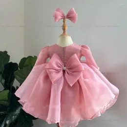 Kız Elbise Sevimli Pembe Kız Kız Elbise Organza Tutu Hediye Noel için Güzel O Boyun Tam Kol Kutlaması Bezi Doğum Günü 2023