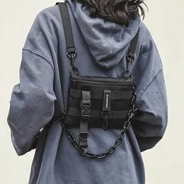 ウエストバッグユニセックスファッション弾丸のための機能的な戦術的な胸バッグヒップホップベストストリートウェアバッグウエストパック女性ブラックワイルドチェストリグバッグ230907