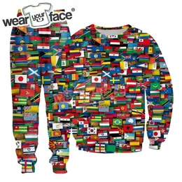 Tracki męskie Flagi wszystkich krajów World kolaż 3d nad drukowanymi bluzami drewna streetwear unisex zestawy 230906