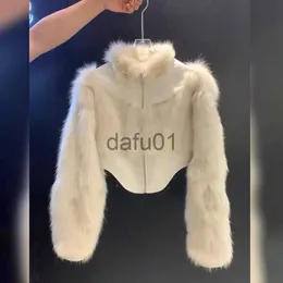 Women's Fur Faux Fur Women White PU Spliced Faux Mink Fur Coat Autumn Winter Zipper Faux Leather Fox Fur Patchwork Jacket Cardigan Flocking Parka Top x0907