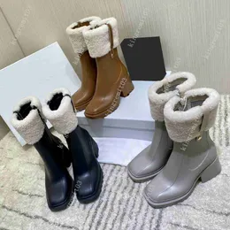 Designer Women Betty Boots Furry High Heels Knee-high tall Rain Boots Waterproof Welly Platform Boot Outdoor Rainshoes Luxury factory shoe