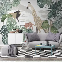 壁紙北欧の熱帯植物動物giraffe3D壁紙リビングルームテレビ壁寝室カスタム壁画