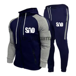 Herrspåriga Spring Spring Autumn Hip Hop Men's Hooded Sweatshirt Set Sao Sword Art Online Fashion Casual 2-Piece Setzipper Jacket+Pants X0907