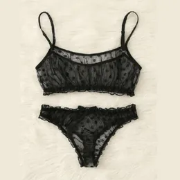 Indumenti da notte da donna Punto d'onda sexy Lingerie divertente Vedere attraverso la biancheria intima a rete Costume erotico Reggiseno e mutandine comodi Ropa De Mujer