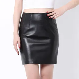 Skirts Solid Color Real Leather Mini Women High Waist Slim Fit Pencil Female Sexy Club Spliced Bag Hip Skirt T817