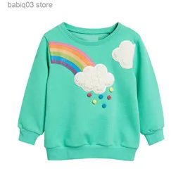 Hoodies tröjor Autumn Children Sweatshirts Nya ankomst Rainbow Clouds Brodery Baby Girls Sweatshirts Kids Långärmade huvtröjor Sporttröjor T230907