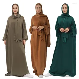 Ethnic Clothing Casual Muslim Womens One Piece Scarf Hijabs Abaya Jilbab Islamic Turkey Simple Convenient With Headscarf Dress Loose Robe