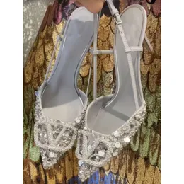Valentine shoe Designer shoes V-shaped Button Pointed Rhinestone Sequins Single Shoe Slim Heels Large Sandals High Heels heel HPMIL