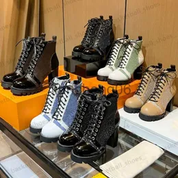 Boots Designer Women Boots Fashion Desert Chunky High Heels Boot Leather Lace Up Black White Booties Size 34-42 x0907