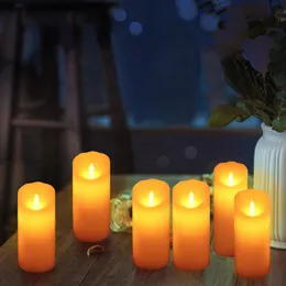 Свечи 6 шт. светодиодные беспламенные лампы на батарейках пластиковый столб мерцающий свет свечей для декора вечеринки 230907