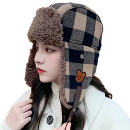 Beanieskull Caps Pilot Winter Hat Outdoor Ski Russian For Womens Ushanka Warm Trapper Cap Plaid Bomber Men Cashmere Design Earfap 230907