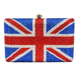 Kvällspåsar Luxury Crystal Bag Handcraft Union Jack Fashion Designer Evening Bags Day Clutches UK Flag Kvinnor Handväskor Bridal Wedding Purse 230906