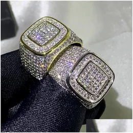 Wedding Rings Hip Hop Sparkling Luxury Jewelry Male Fashion 925 Sier Gold Fill Pave White Sapphire Cz Diamond Gemstones Wedding Band R Dhzax