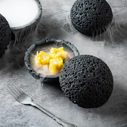 Bowls Planet Bowl Molecular Cuisine Creativity Imitation Volcano Stone Ball Place Round Smoke Cup Black Tableware