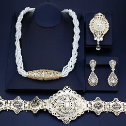 ウェディングジュエリーセットSunspicems Chic Morocco Bride Jewelry Sets women Caftan Belt Beads Choker Necklace Crystal Brooch Drop Earing Algeria Bijoux 230907