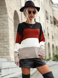 Kvinnors tröjor Jim Nora Autumn Loose Women Casual Streetwear Knittade randiga damer Tröja Elegant långärmad O-Neck Pullover Top