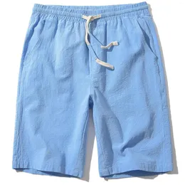 Herren-Shorts 2023, einfarbig, Strandmode, Baumwolle, Leinen, Gürtel, Kordelzug, beidseitige Taschen