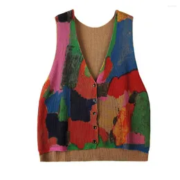 Women's Sweaters Nice Sleeveless Patchwork Orange Retro Vintage Knitted Oversized Woman Vest Top Clothes Streetwear