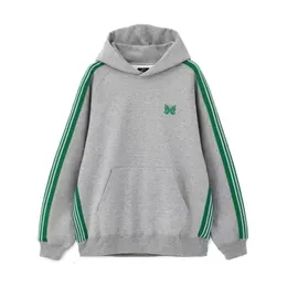 Womens Hoodies Sweatshirts Winter Gray Needles Hoodie Men Women Top Version AWGE Green Stripe Embroidery Butterfly Hooded Loose 230906