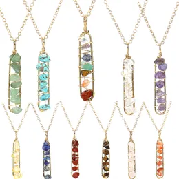 20pc Wire Wrapped Chip Stone Pendant Rose Quartz Chakra Rectangle Moon tree of life Charms Amethyst Lapis Healing Crystal Agates Necklaces for Women Jewelry