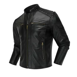 Herren-Motorradjacke aus Kunstleder, Oberschicht aus Rindsleder, echtes Leder, Stehkragenjacke, Vintage-Bikerjacke im Frühlingsstil, ASIAN 230907