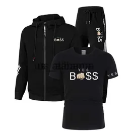 Tute da uomo Tuta da uomo casual Abbigliamento sportivo primaverile T-shirt da uomo Set da 3 pezzi + Pantaloni della tuta Stampa Cerniera di marca Felpa da uomo Tuta oversize x0907