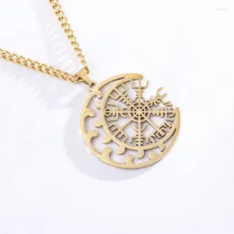 Pendant Necklaces Stainless Steel Trendy Runic Compass Necklace