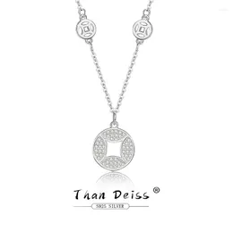 Цепочки из стерлингового серебра 925 пробы, настоящее сертифицированное ожерелье на удачу для женщин, кулон в китайском стиле с монетой удачи, ювелирное изделие в подарок