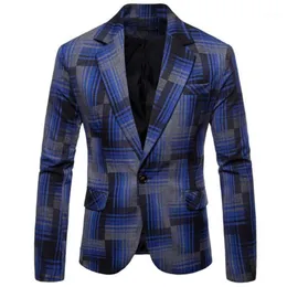 Men's Suits & Blazers Leisure Lattice Men Blazer Masculino Slim Fit Casaco Jaqueta Masculina Coats Mens Jacket Yellow Blue Bl265l