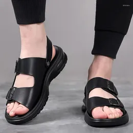 Sandalen Herren Sommer und Hausschuhe Leder Erwachsene Strandschuhe mit dicken Sohlen rutschfest Open-Toe Dual-Zweck