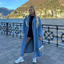 Women's Trench Coats 2023 Spring And Autumn Style With Belt Loose Mid-length Double-breasted Denim Coat