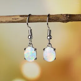 Hoop Earrings White Gold Plated Teardrop Opal Dangle For Women High Quality In Polish And Metal Plate October Gemstone Jewelry Gifts