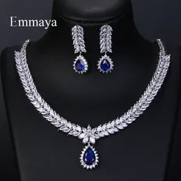 Wedding Jewelry Sets Emmaya Luxury AAA Cubic Zircon 4 Colors Water Drop Wedding Earrings Necklace For Women Bridal Jewelry Sets Party Accessories 230906