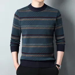 Men's Sweaters Sweter Desainer Musim Gugur Dingin Baru Wol Hangat Pria Leher Bulat Rajutan Mewah Mode Bergaris Pakaian Kasual 230907