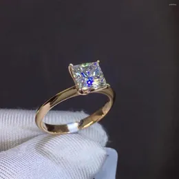 Cluster-Ringe 1CT Solitaire D Farbe Princess Cut Moissanit Ring für Frauen S925 Silber Platte 18K Gold Verlobung Hochzeit Feiner Schmuck