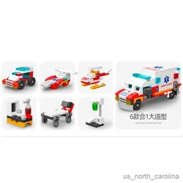 Bloklar 6in1 Yeni Ambulans Eskort Arabası Paramedik Doktor Yükleyici Kamyon Klasik Model Yapı Blokları Setler Oyuncak Şehir R230907