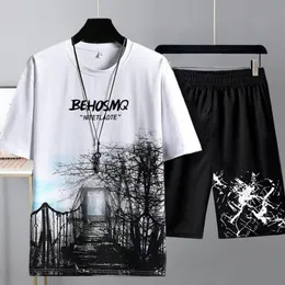Мужские спортивные костюмы летние мужские сеты модные корейские спортивные костюмы мужской с коротким рукавом T Shirtssport Shorts костюмы мужчины мужская одежда мужская бегунов joggers 230907