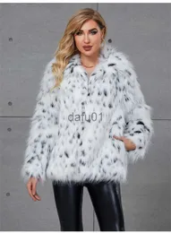 Women's Fur Faux Fur Winter White Leopard Print Jacket Women Turn DownCollar Warm Parkas Outwear Female Loose Faux Fur Coats x0907